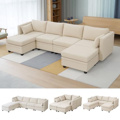 Beige 6 Seater U Shaped Modular Sectional Sofa with Storage E824763