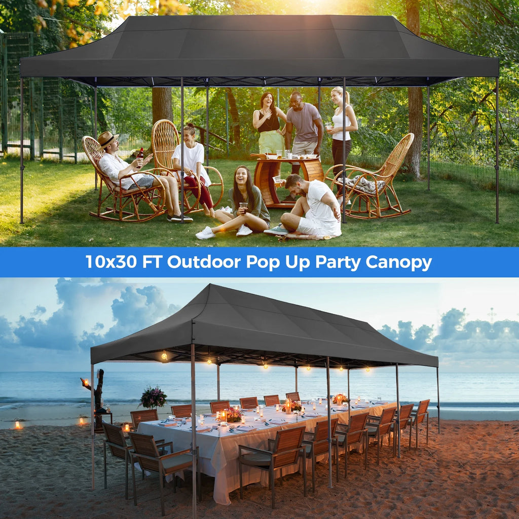 10' x 30' Pop Up Canopy with 8 Removable Sidewalls, Black G8589