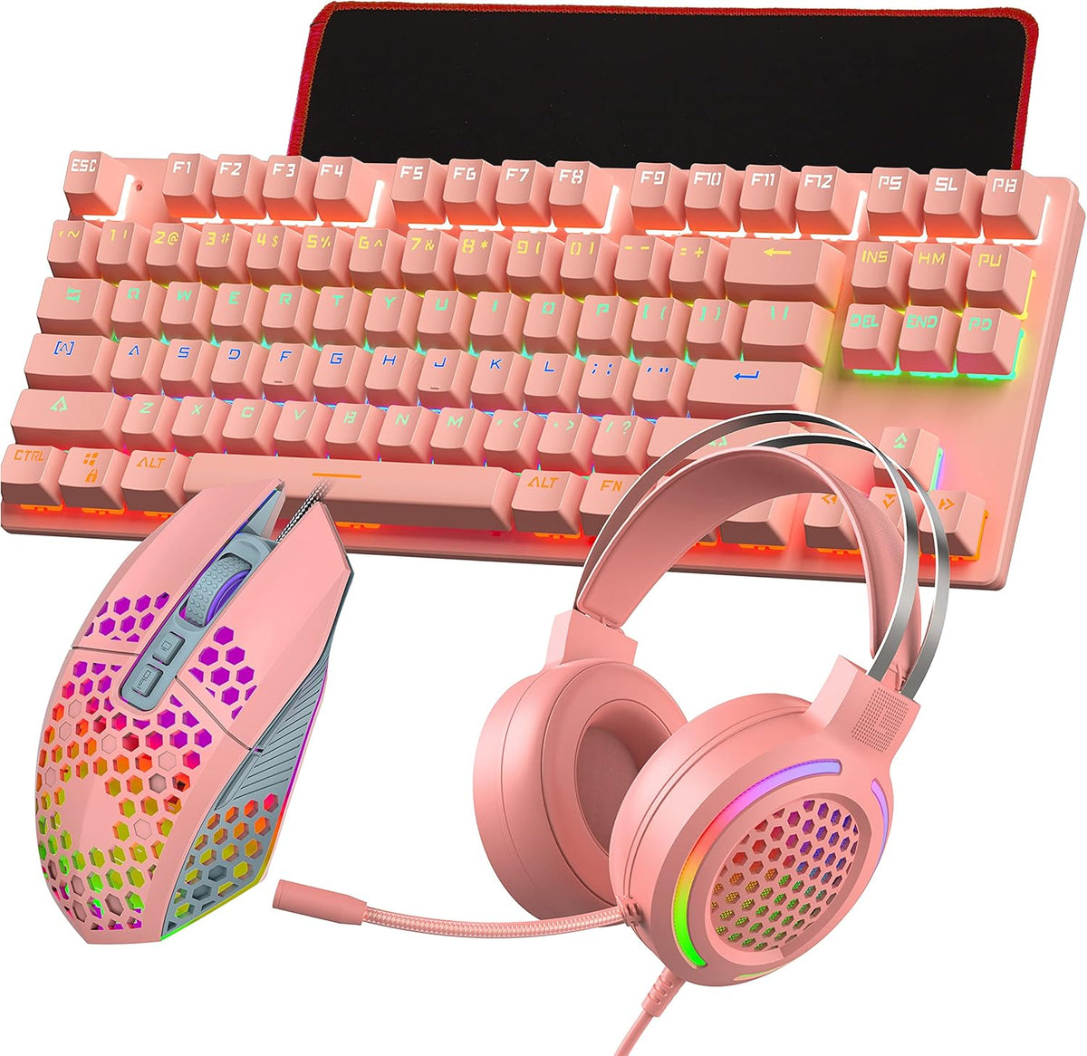 4 in 1 Gaming Keyboard Mouse Headset Mousepad Combo, Wired RGB, Black Z32838