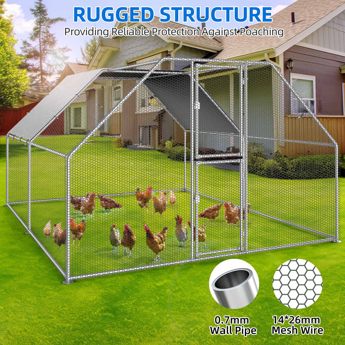 13.1 x 9.8 x 6.4 ft Metal Chicken Coop with Waterproof Cover B3868