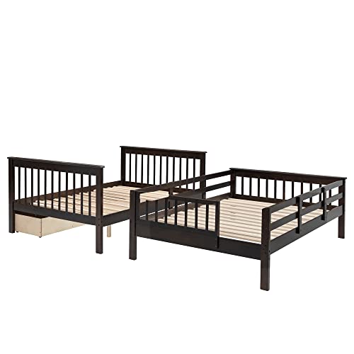 White Twin Over Twin Solid Wood Bunk Bed with Trundle I980