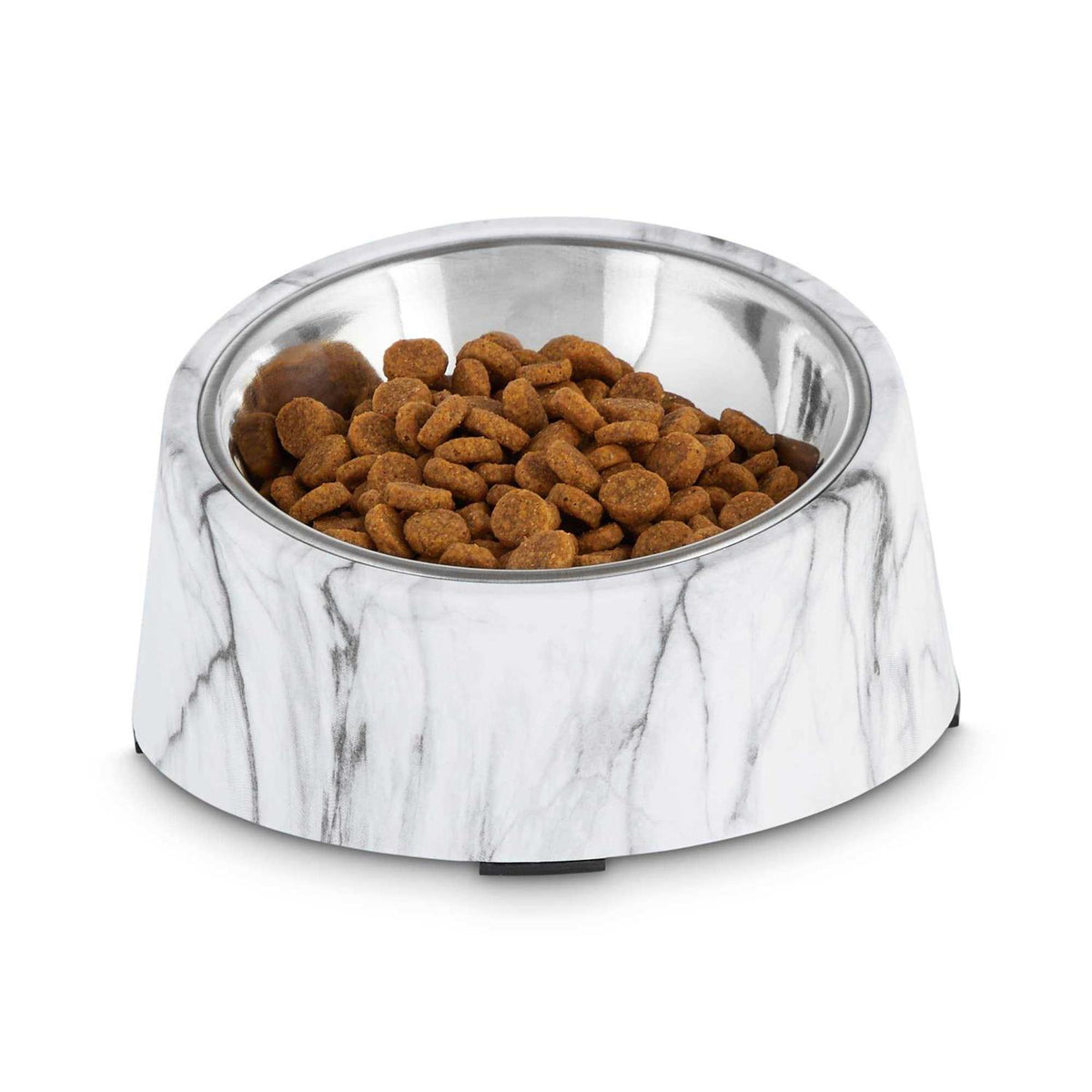 Slanted Marble-Print Stainless-Steel Dog Bowl Set J6755