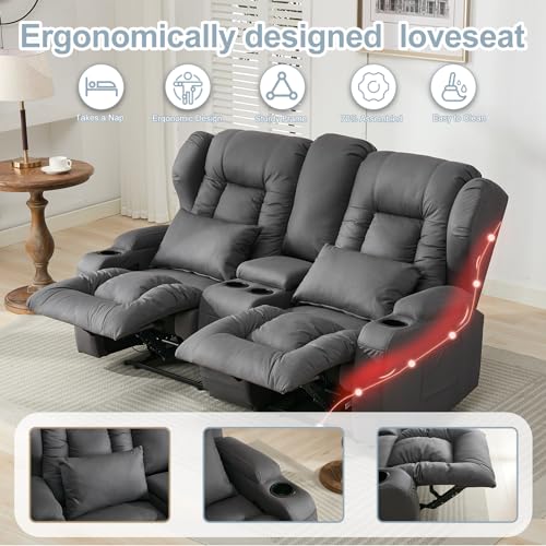 65" Manual Reclining Loveseat Sofa with Console and Cup Holders V328697