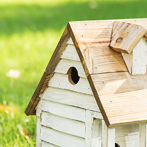 14.25"L Wood Hanging Birdhouse Washed White C705
