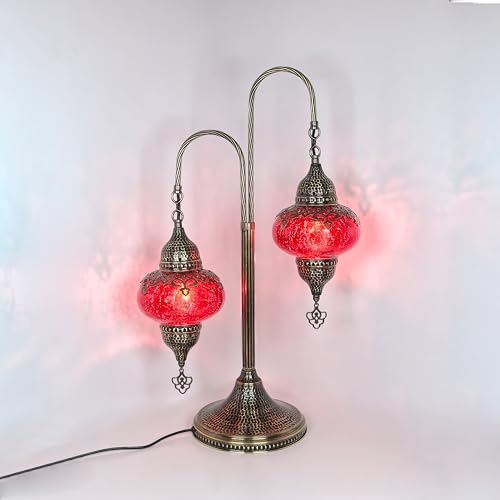 Clear Glass Cracked 2-Globe Turkish Bedside Lamp A630429