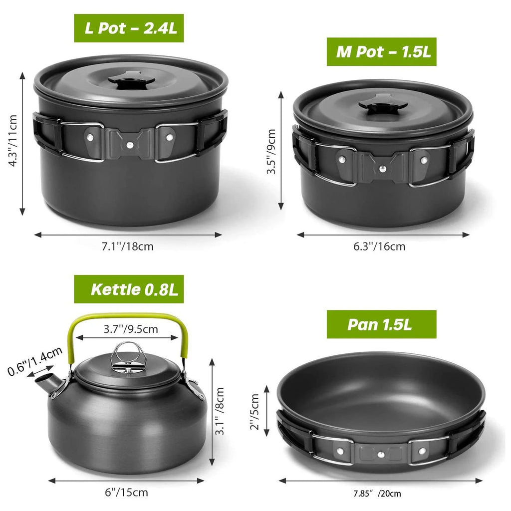 Camping Cookware Mess Kit Pot Pan Kettle Set Z875