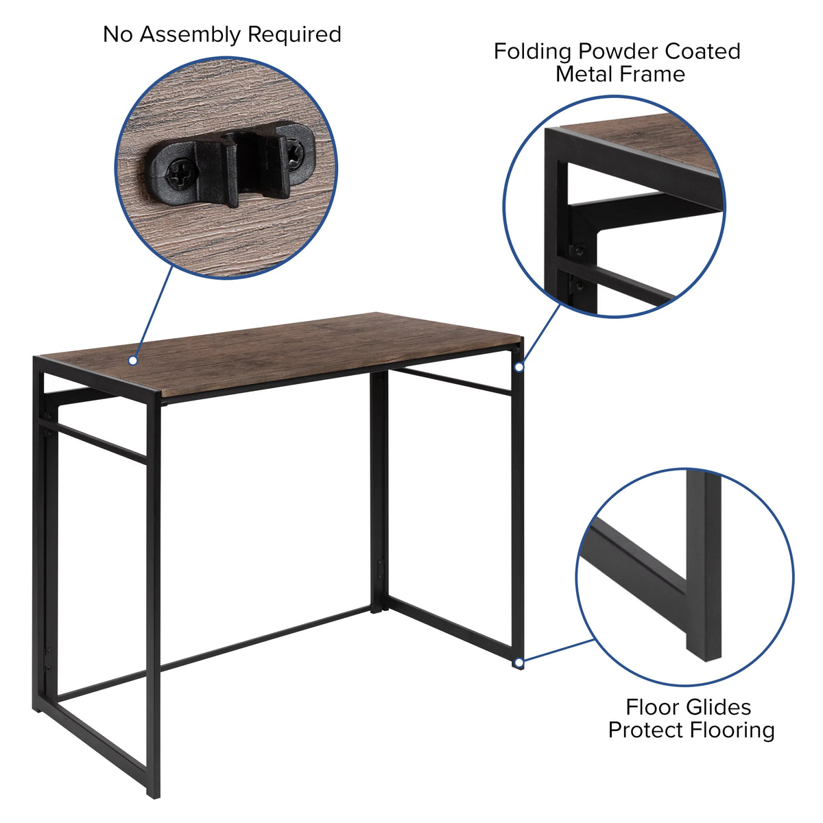Folding Computer Desk with Wood Grain Finish and Metal Frame D78170