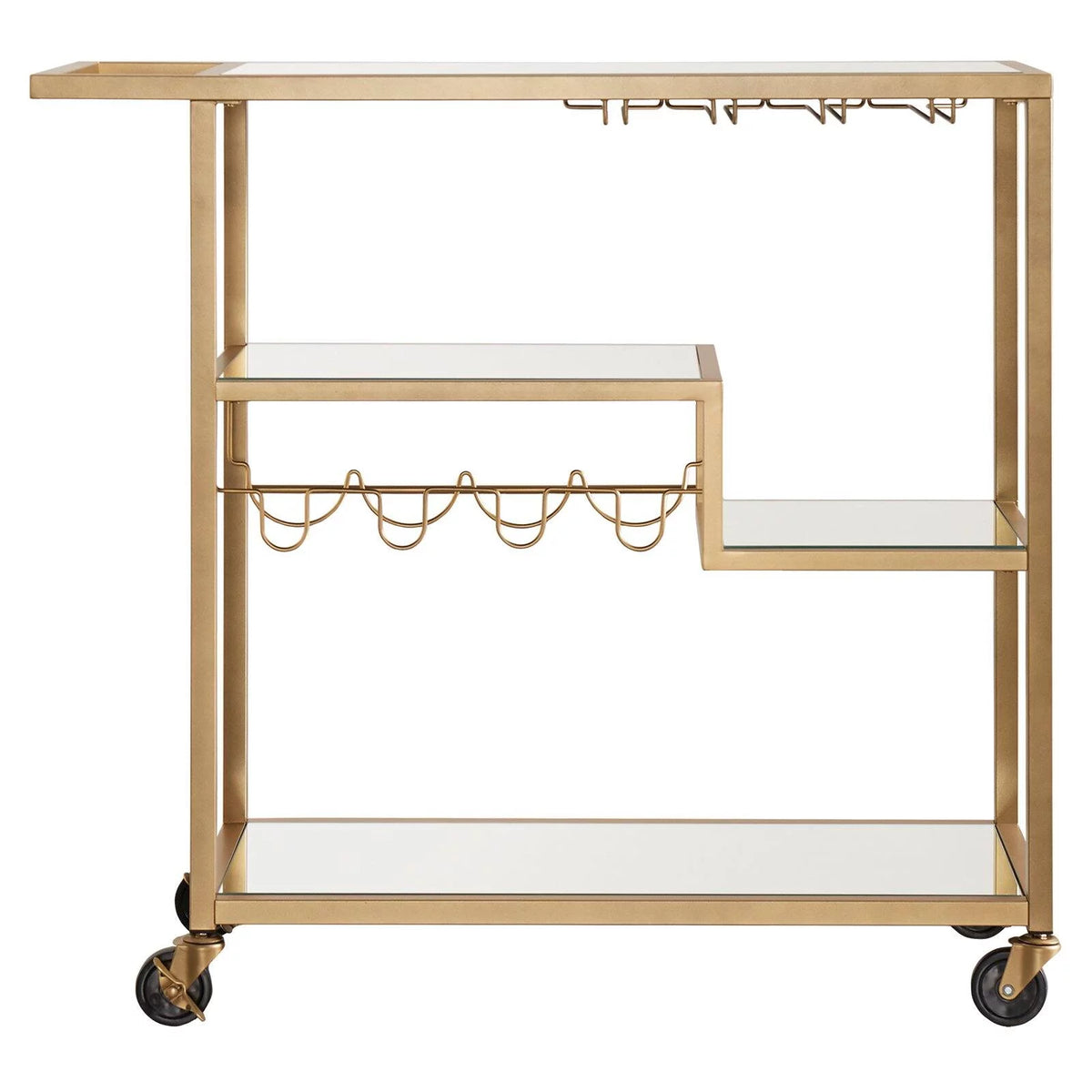 Champagne Gold Mirror Glass Metal Bar Cart A48277