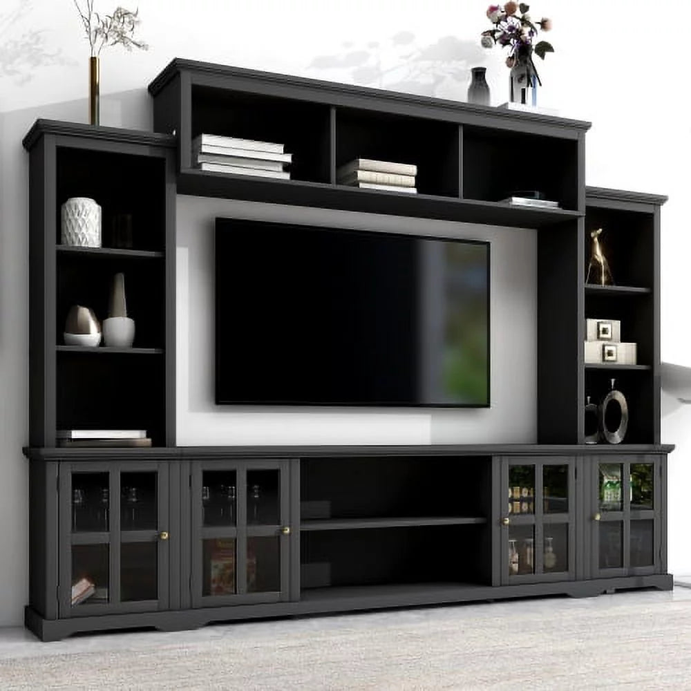 Black Modern TV Stand with Tempered Glass Door L822991