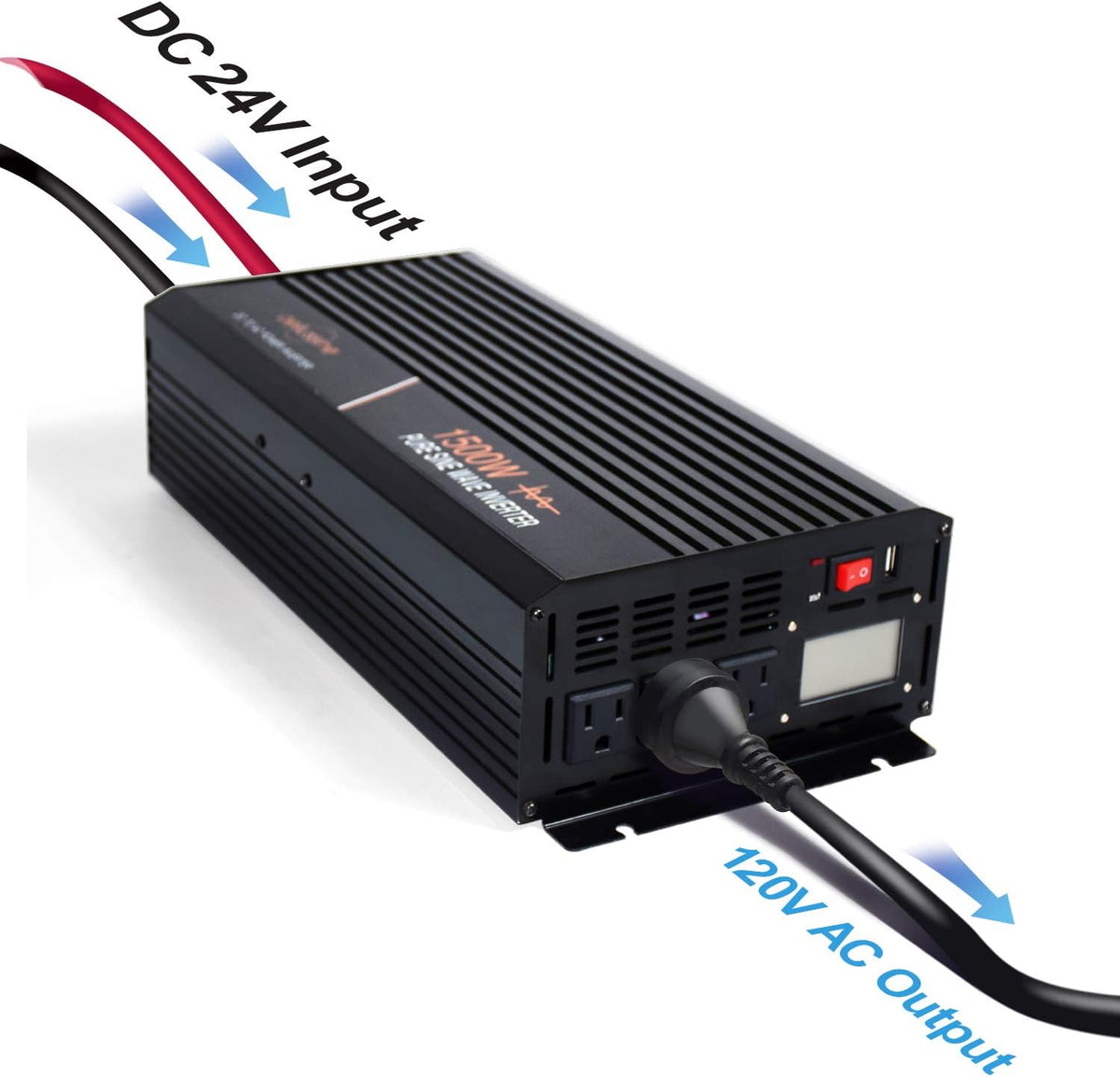 1500 Watt Pure Sine Wave Power Inverter 24V DC to AC 110V 120V with LCD Display and Remote Switch T635426