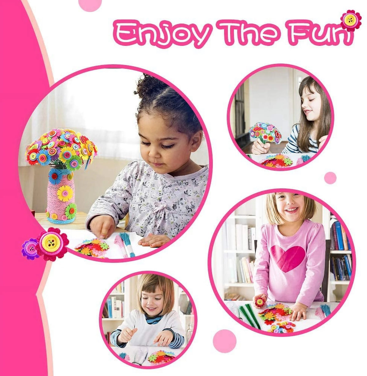 Flower Craft Kit for Kids with Button & Felt Flowers, Vase Art Toy J75628