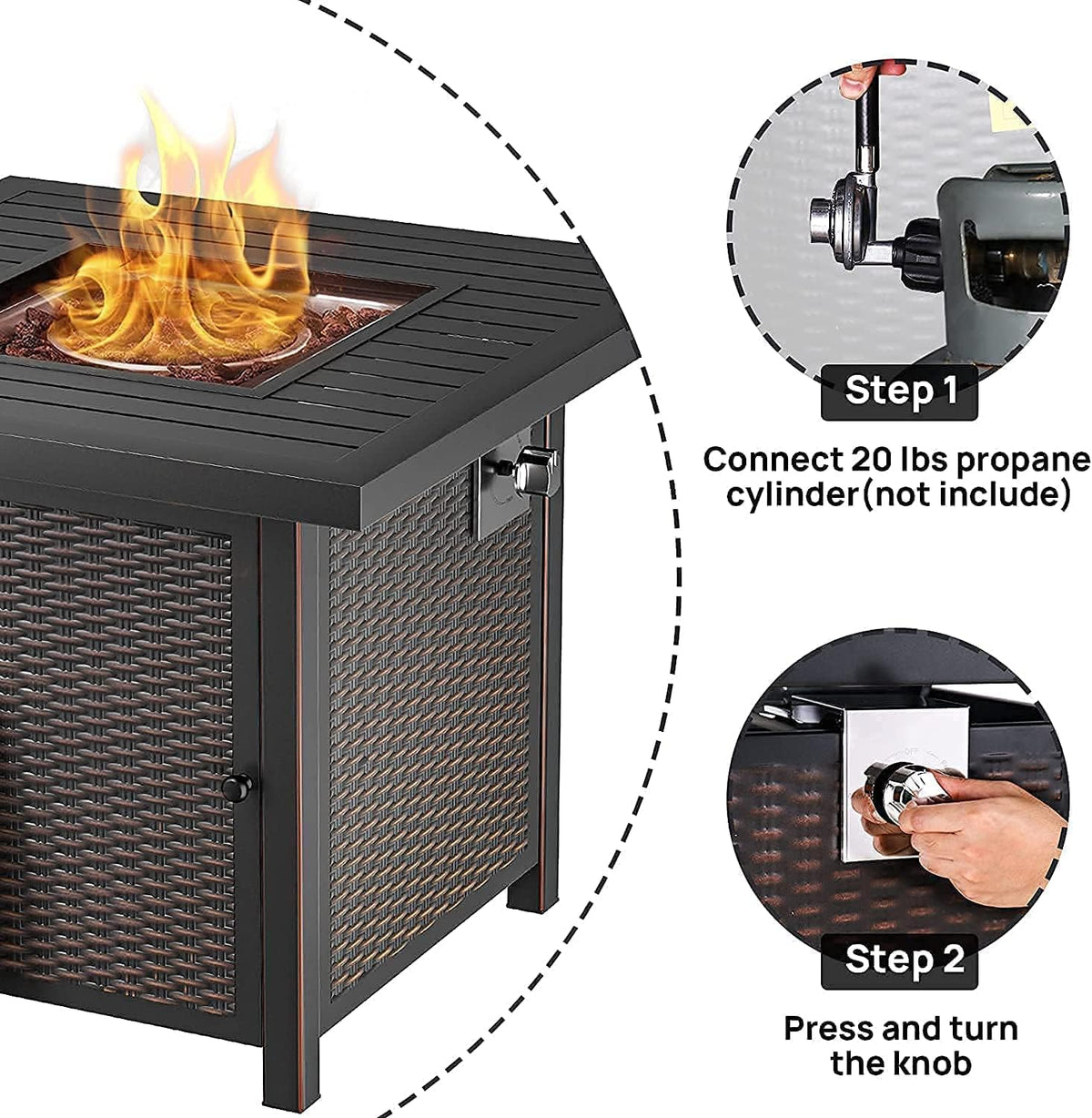 Propane Fire Pit Table with Lid, 50,000 BTU Auto-Ignition W8835