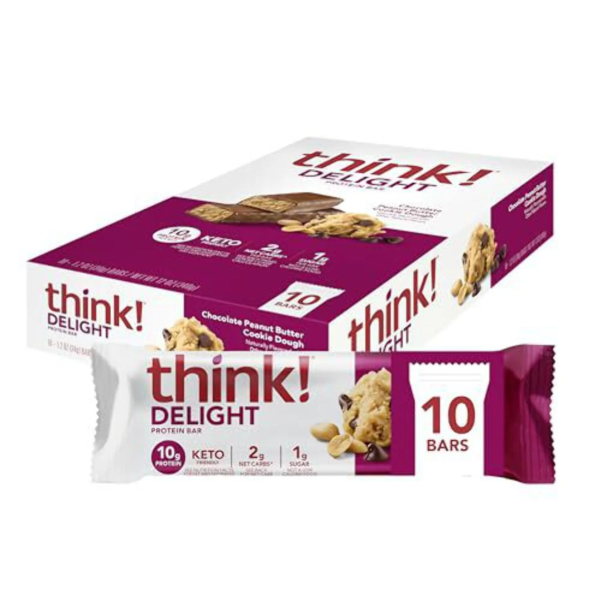 Chocolate Peanut Butter Cookie Dough Protein Bars, 10 Bars, 1.2 oz Each U569