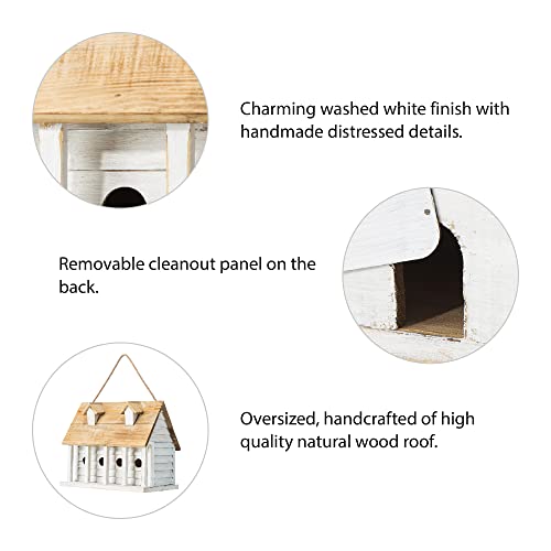 14.25"L Wood Hanging Birdhouse Washed White C705