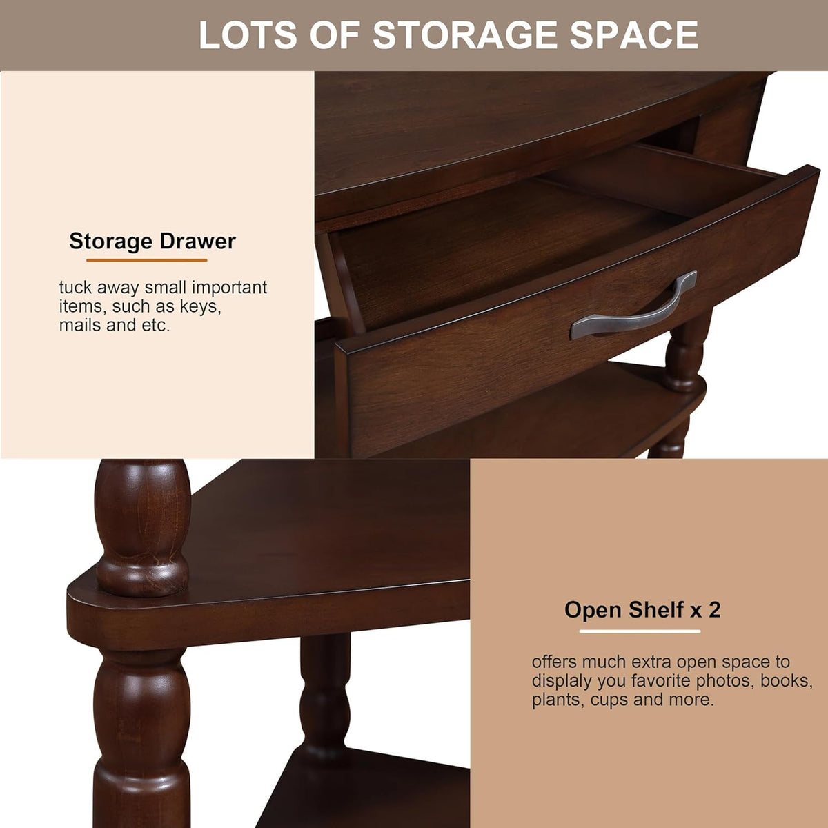 Light Espresso Wood Corner Table with 1 Storage Drawer J574