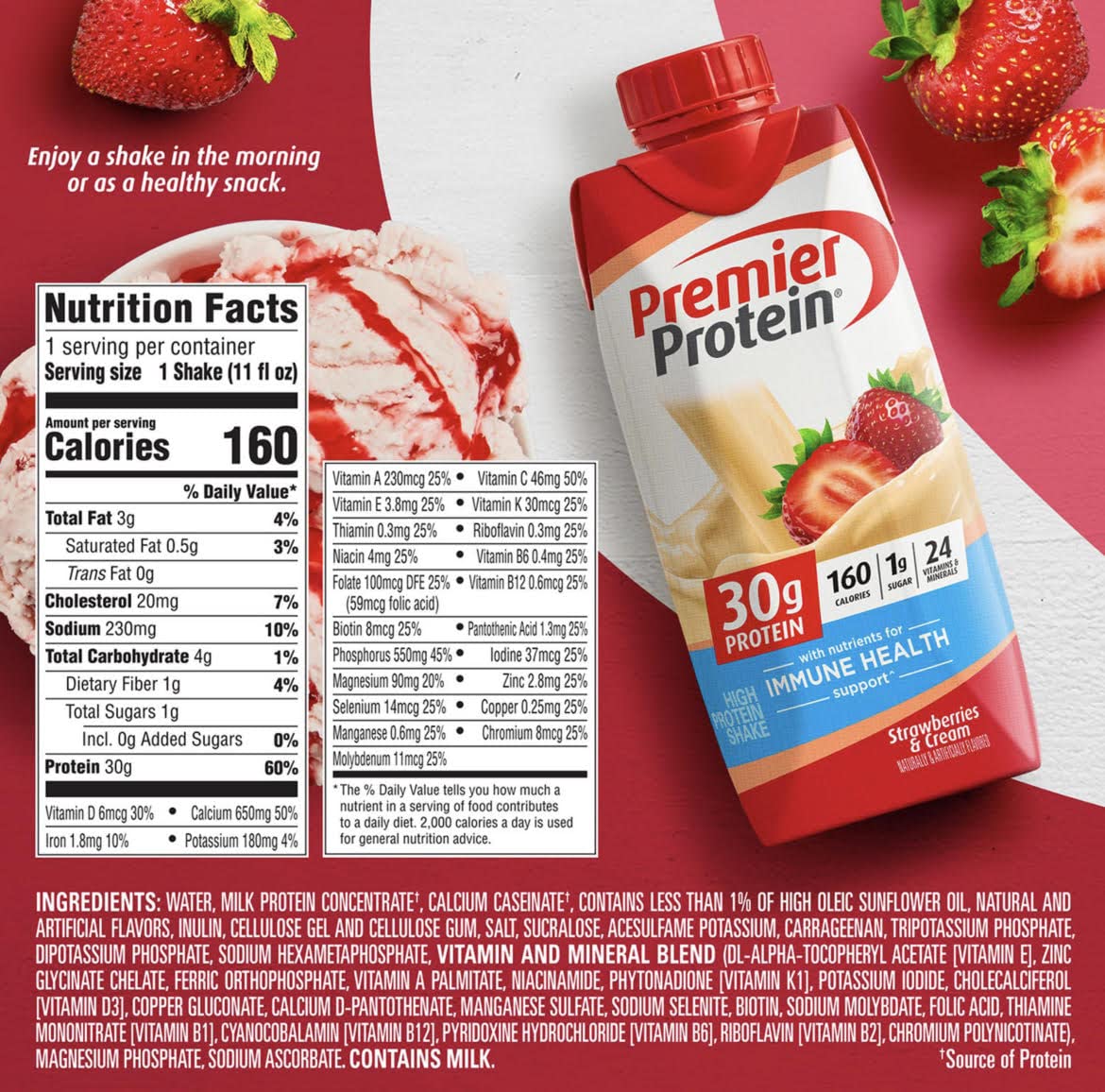 Strawberry Cream, Chocolate, and Vanilla Variety 11 Fl oz 12pk Protein Shake C4760