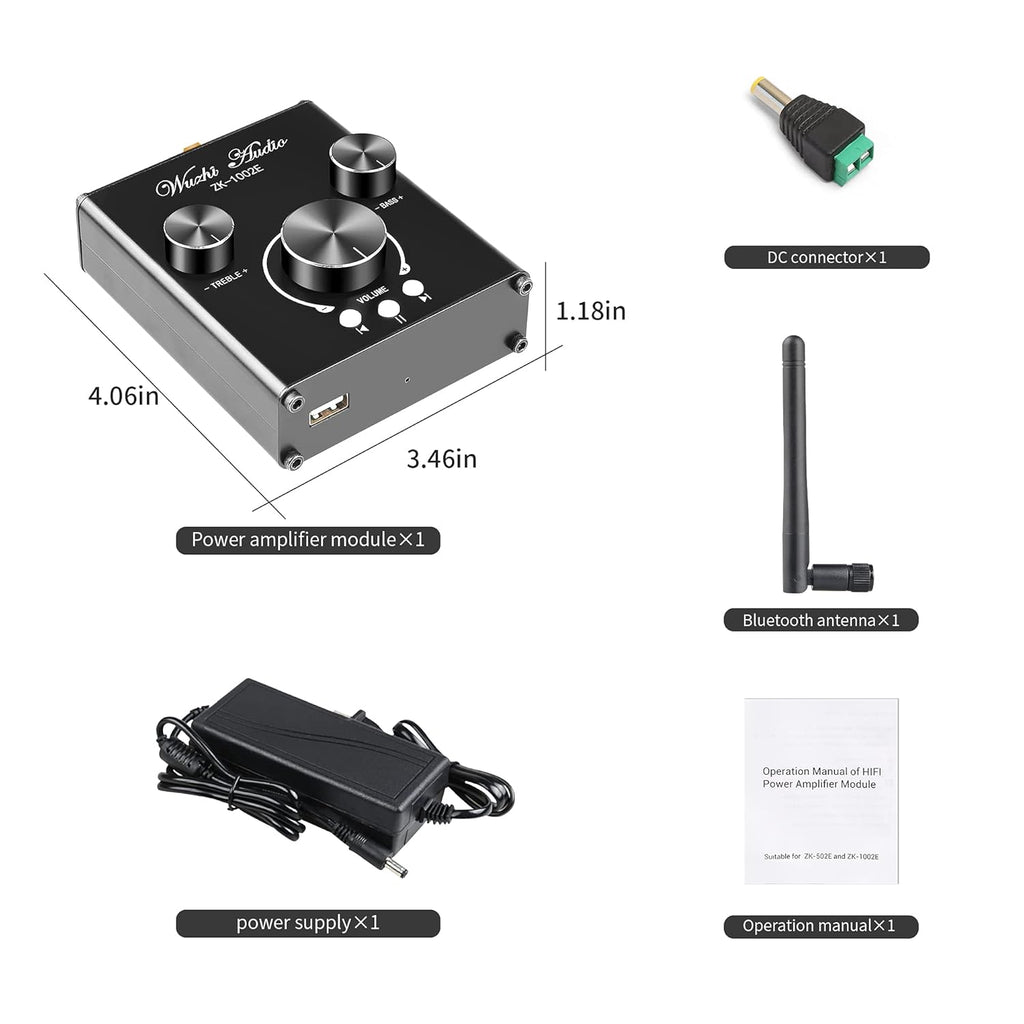 100W+100W Stereo Audio Amplifier with Bluetooth and AUX Inputs J758306