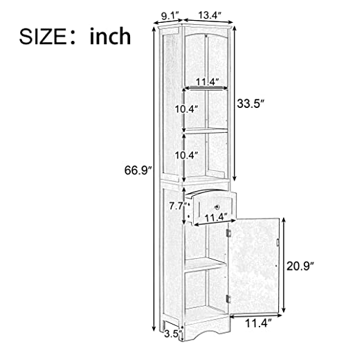 Grey Tall Bathroom Cabinet with Door and Adjustable Shelf I7457
