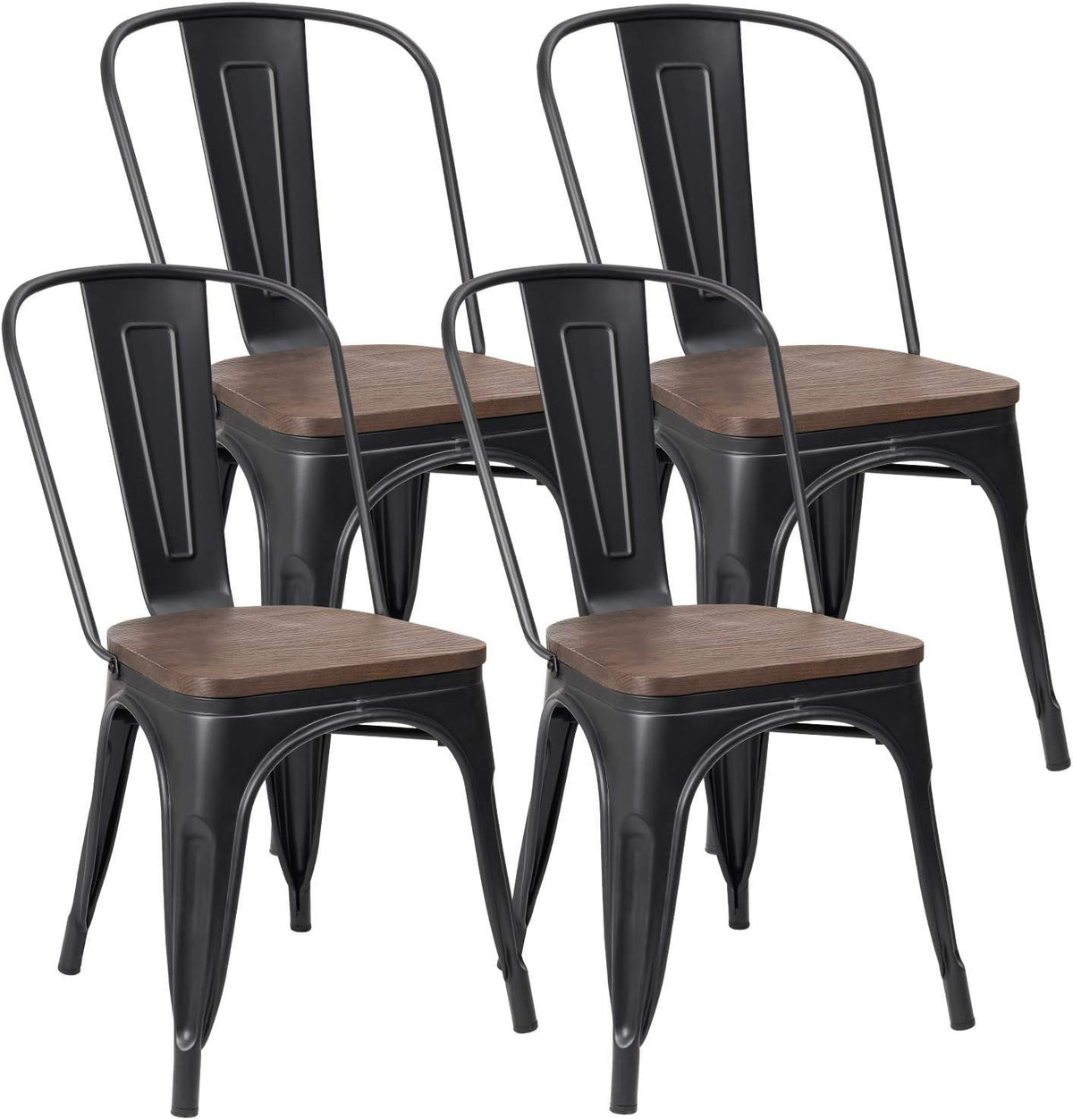 Black Metal Dining Chair with Wooden Seat Set of 4 H227265