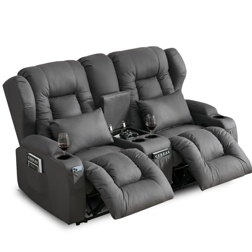 65" Manual Reclining Loveseat Sofa with Console and Cup Holders V328697