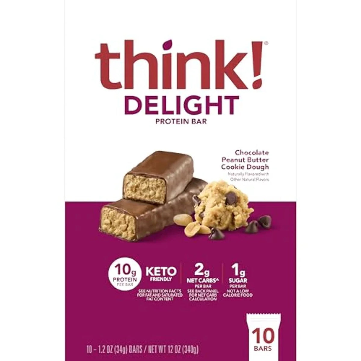 Chocolate Peanut Butter Cookie Dough Protein Bars, 10 Bars, 1.2 oz Each U569