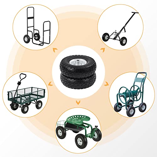 4 Pack 10-inch Black Flat Free Tire Wheels with 5/8-inch Ball Bearing Axle Bore S9509