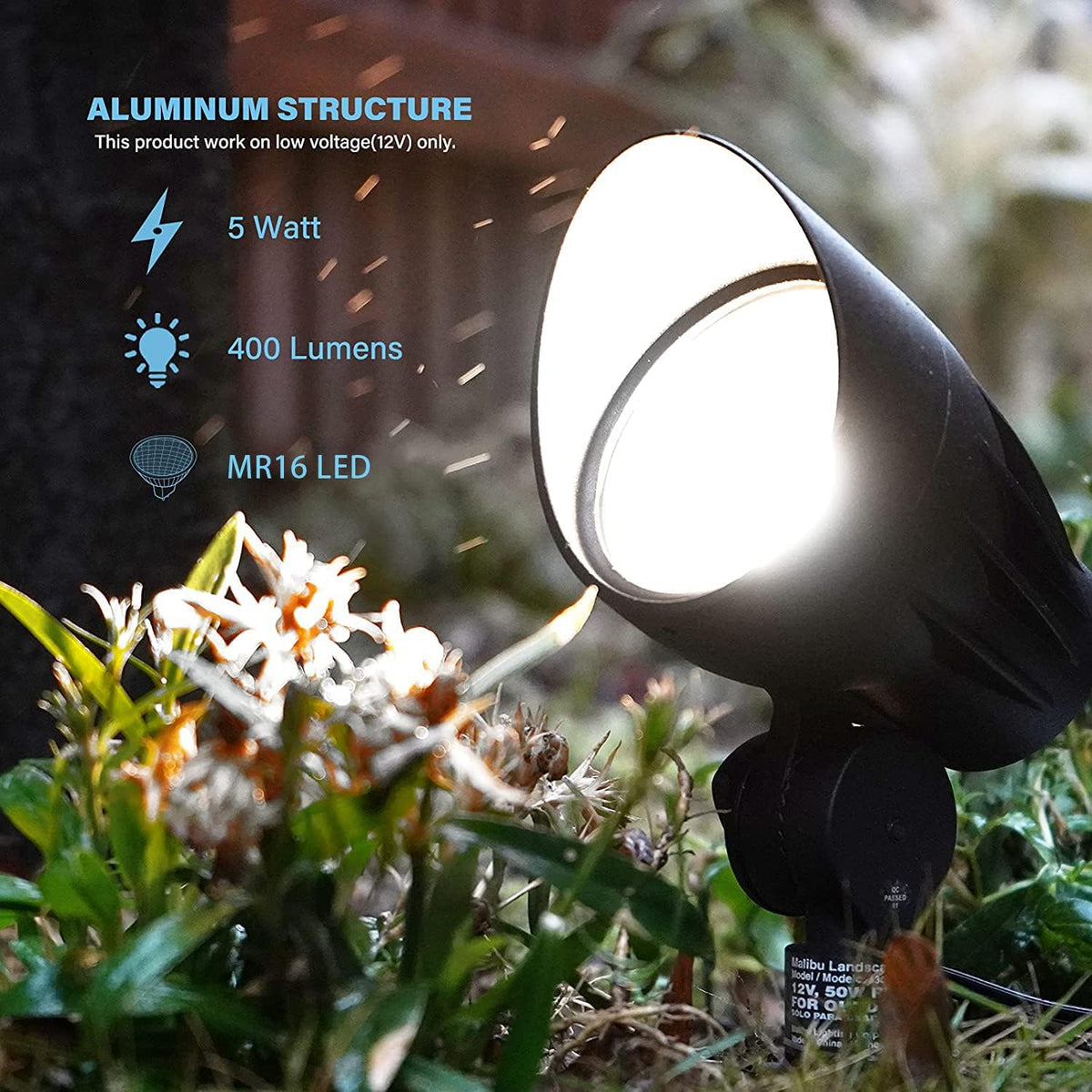 Low Voltage 8 PK 5W LED Landscape Spot Light with Metal Spike and Connector I35670
