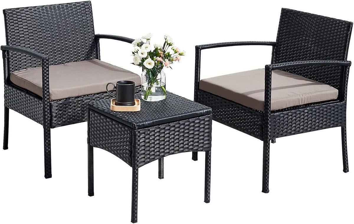 3 PCS Patio Rattan Chair Set with Conversation Table I156162