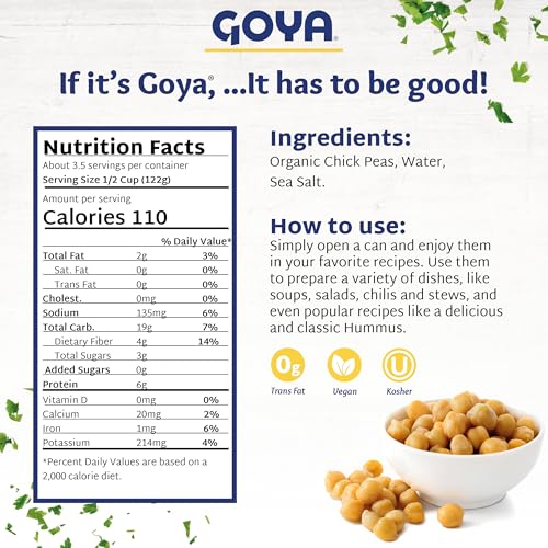 Organic Chick Peas Garbanzo Beans, Low Sodium with Sea Salt, 15.5 Ounce (Pack of 8) B648