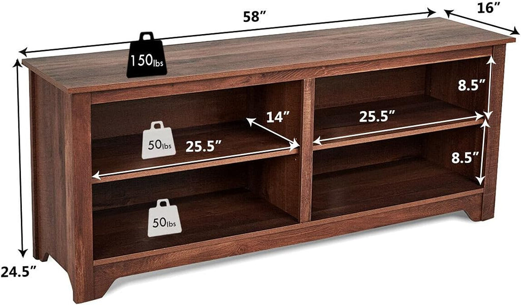 Brown Wood TV Stand with 4 Open Storage Shelves F9745