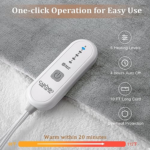 Blue Soft Flannel Electric Throw Blanket 50" x 60" with 5 Heating Levels & 4 Hours Auto Off C593