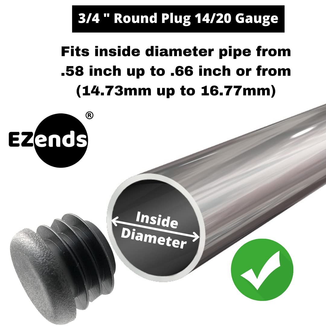 3/4 Inch Round Black Plastic Tubing End Cap Plug 10 Pack T36264