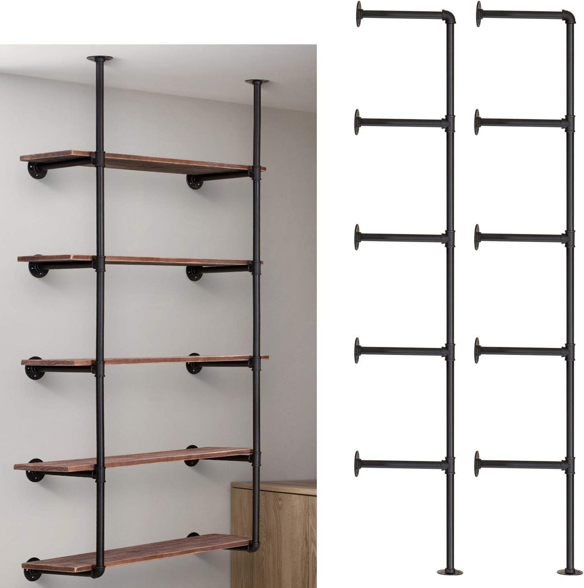 2Pack of 5 Tier Industrial Iron Pipe Shelf Wall Mount A47212