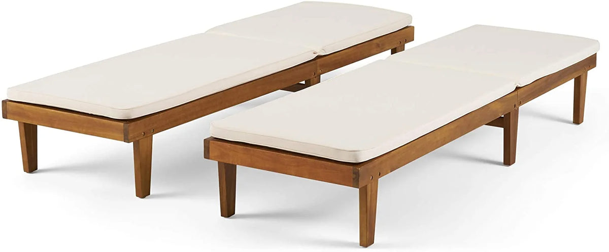 Teak Finish Cream Chaise Lounge Set of 2 T542277
