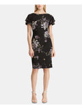 Black Floral Short Sleeve Sheath Dress T62585