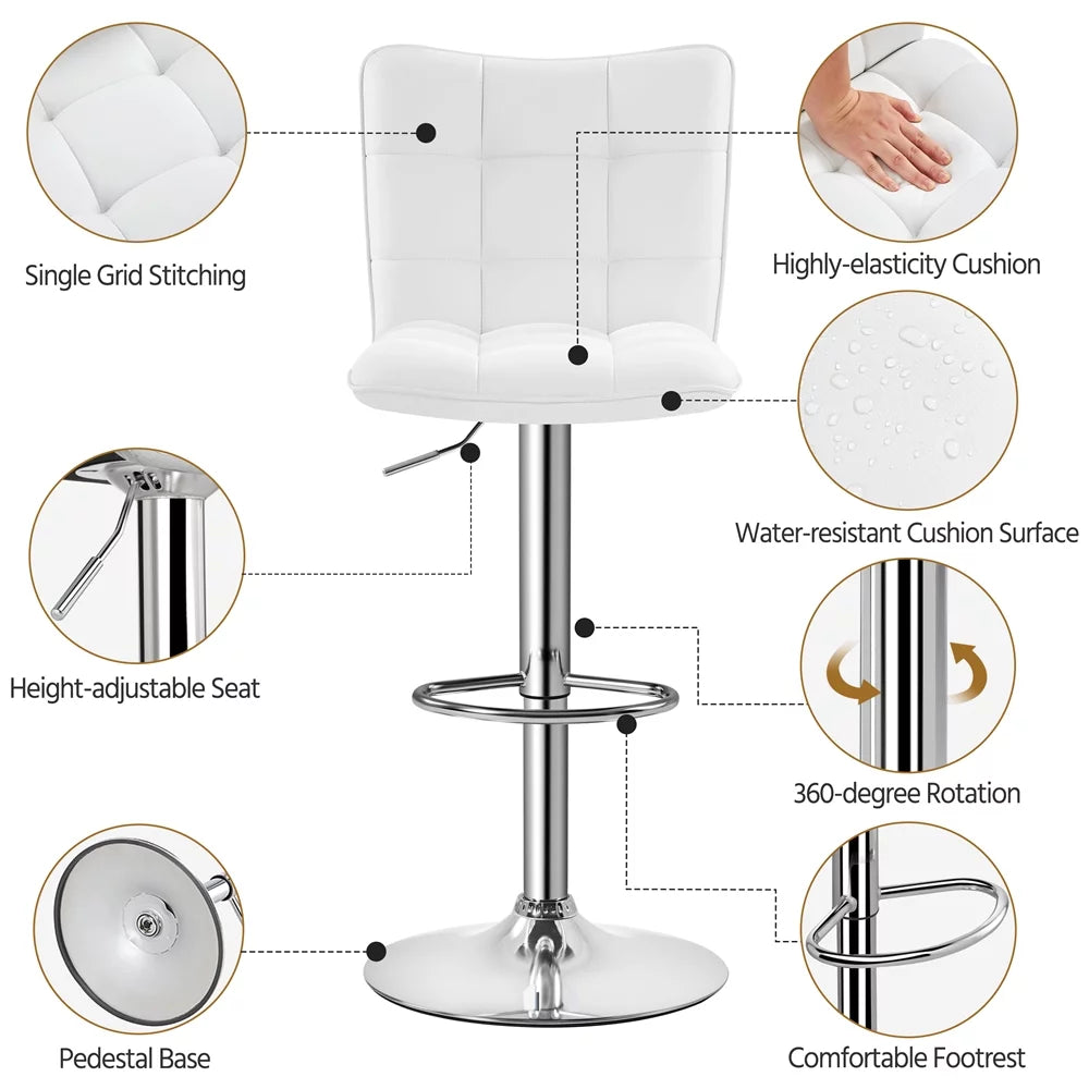 White Adjustable Faux Leather Swivel Bar Stool with Backrest N884465