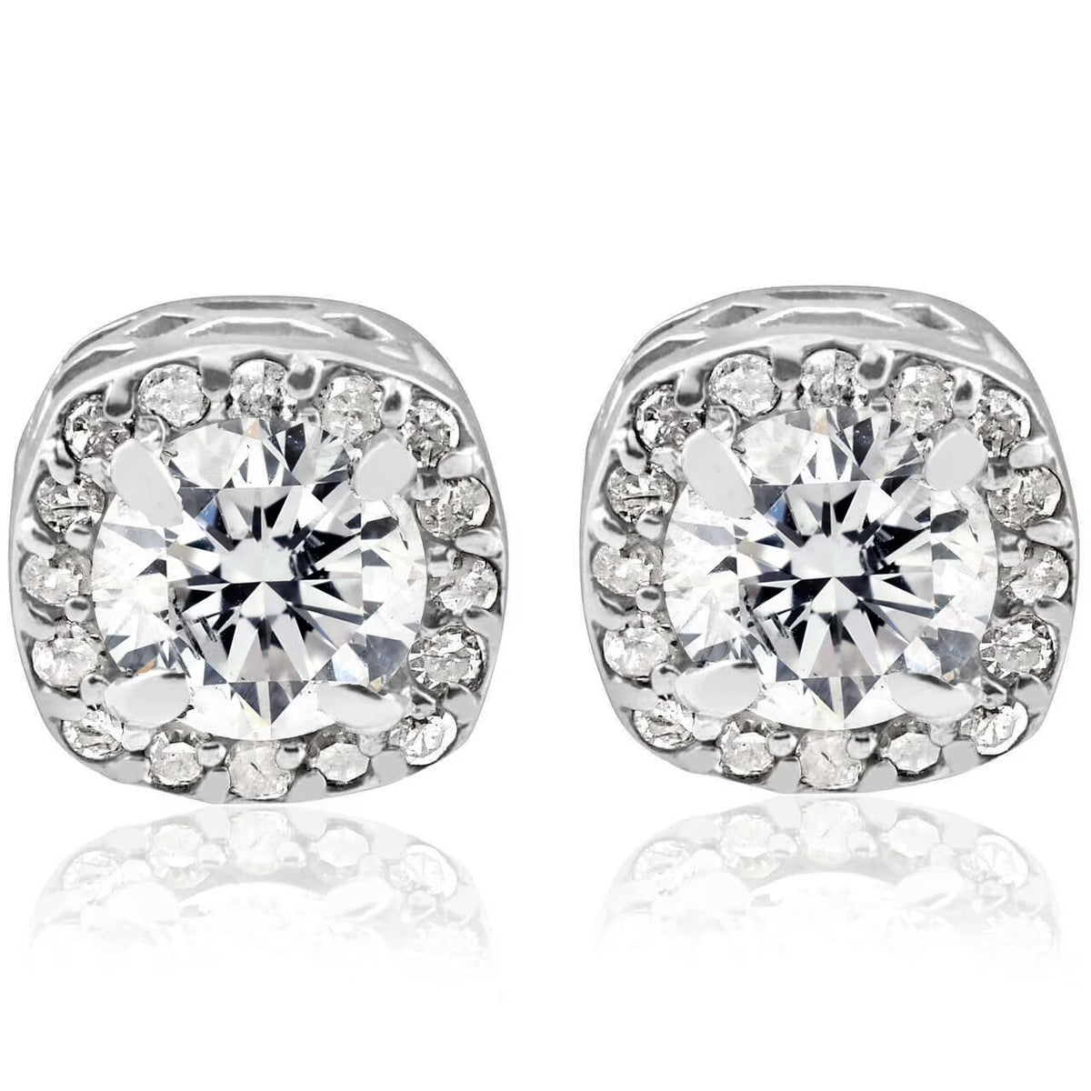 3/4CT Round Diamond Cushion Halo Studs 14K White Gold Q218508