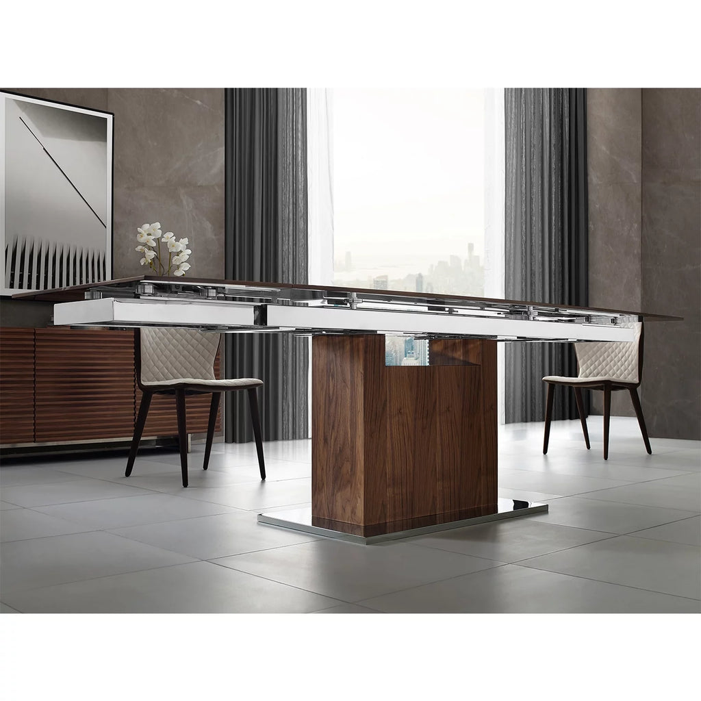 Smoked Glass Dining Table with Walnut Veneer Base J792782