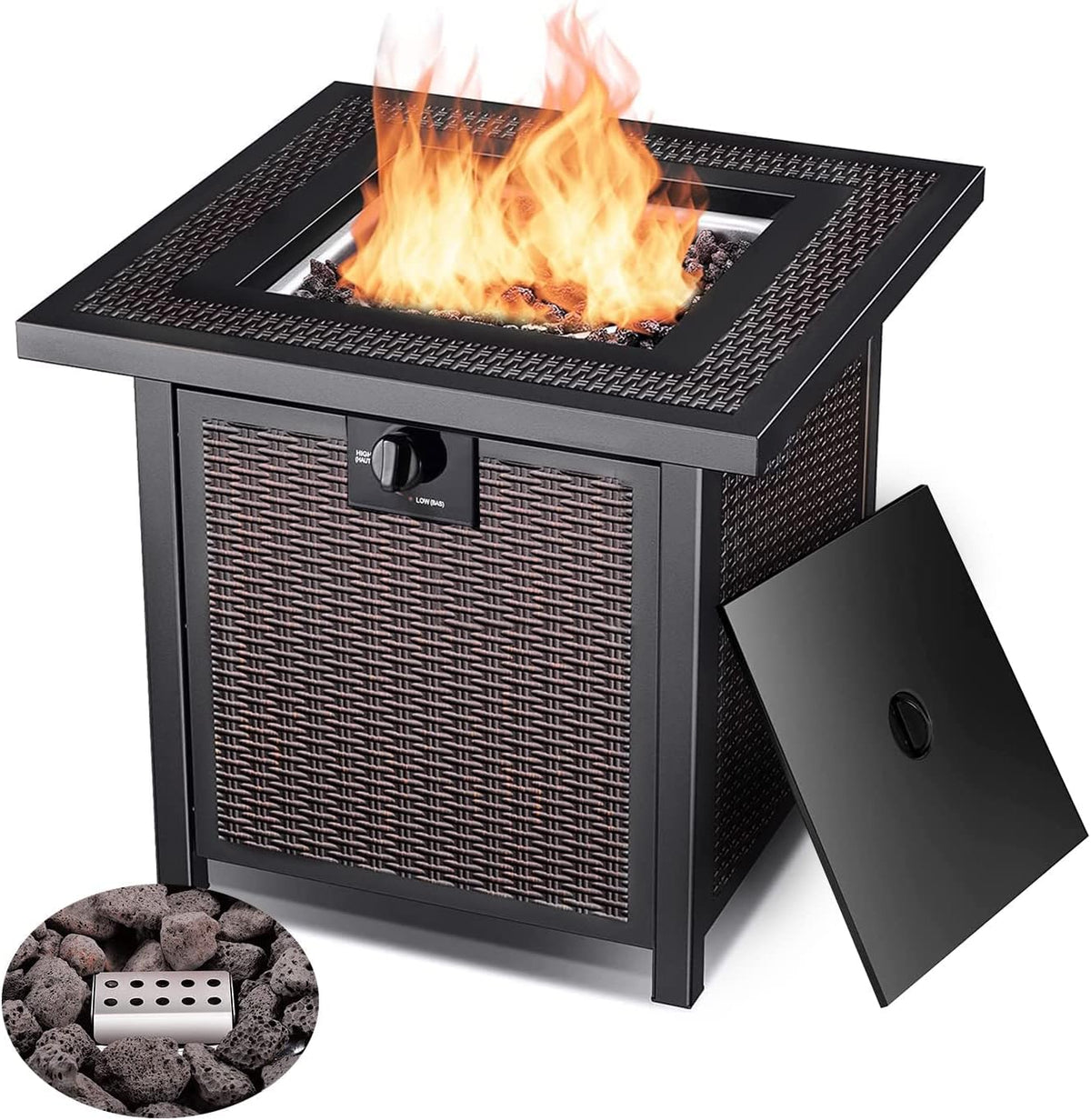 Propane Fire Pit Table with Lid, 50,000 BTU Auto-Ignition W8835