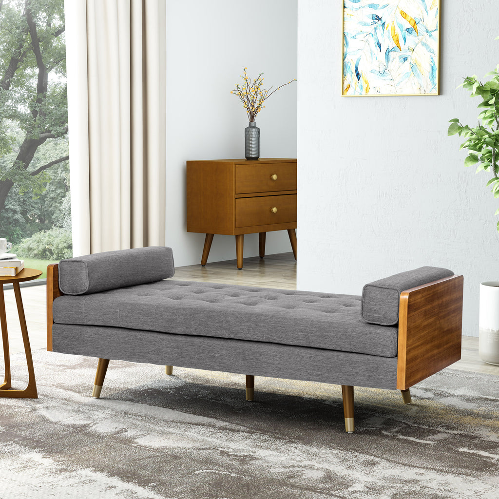 Gray Tufted Double End Chaise Lounge with Bolster Pillows F2983