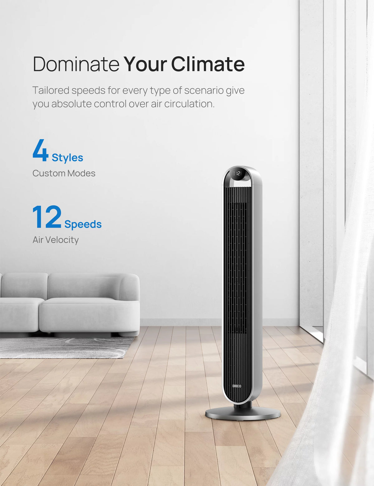 Tower Fan with Remote 42 Inch 12 Speeds 12H Timer N4185
