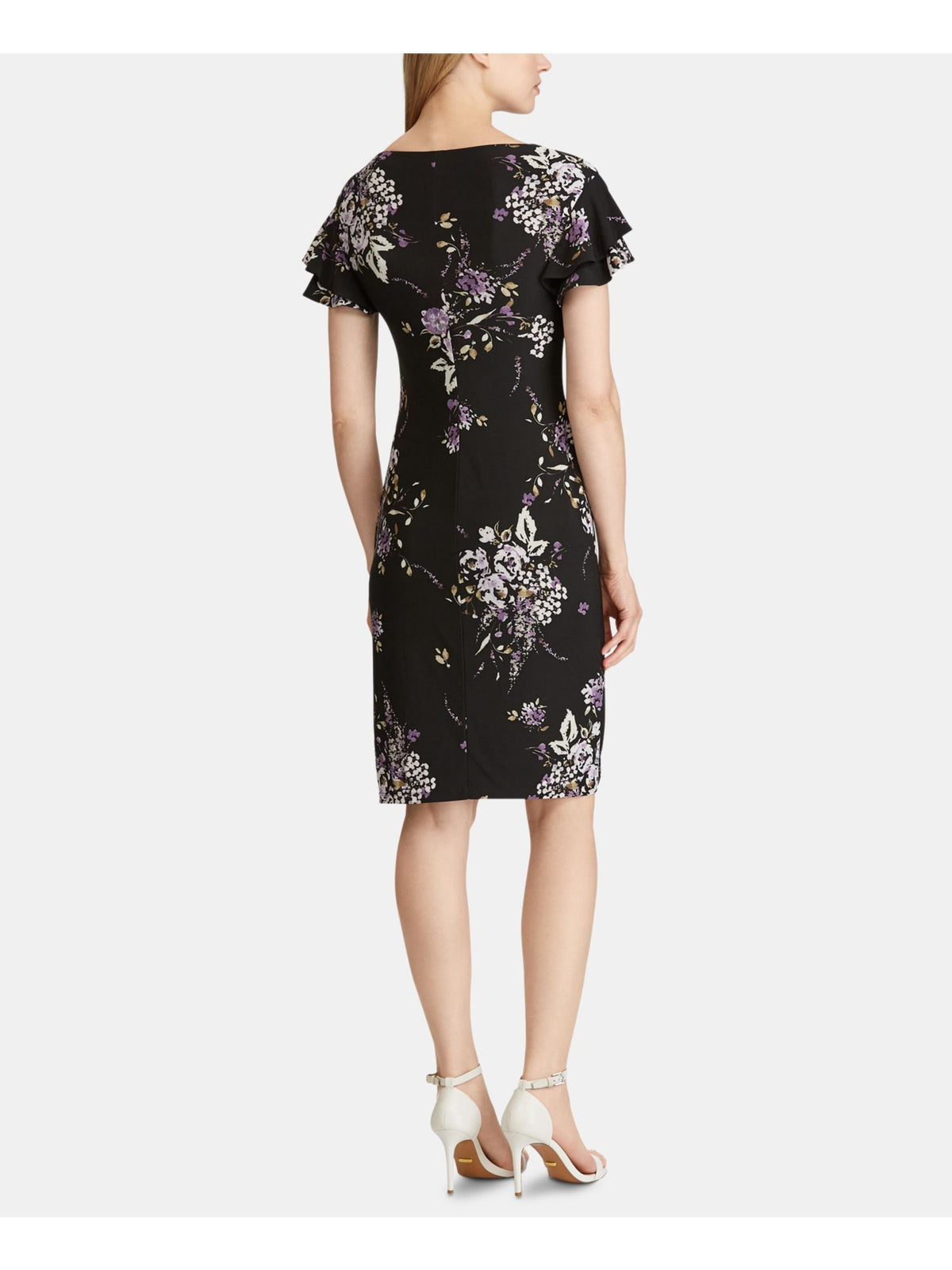 Black Floral Short Sleeve Sheath Dress T62585