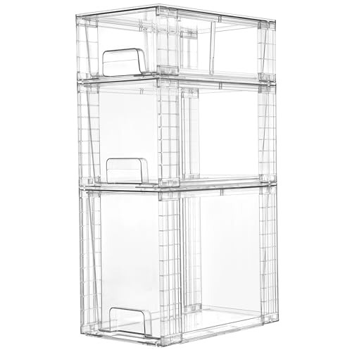 3 Pack Clear Stackable Plastic Storage Drawers Y21901
