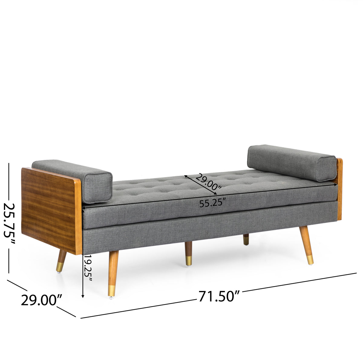 Gray Tufted Double End Chaise Lounge with Bolster Pillows F2983