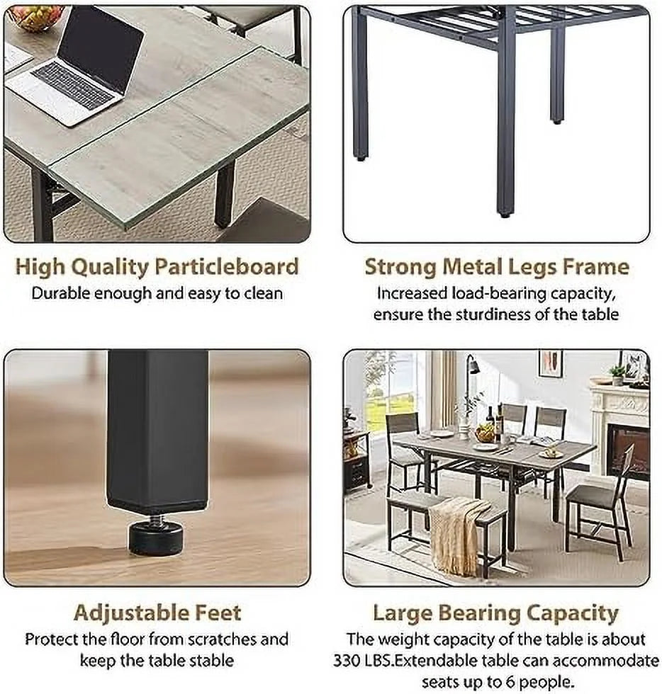 Extendable Drop Leaves Dining Table with Metal Legs Grey B32928