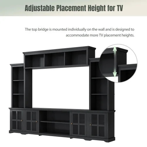 Black Modern TV Stand with Tempered Glass Door L822991