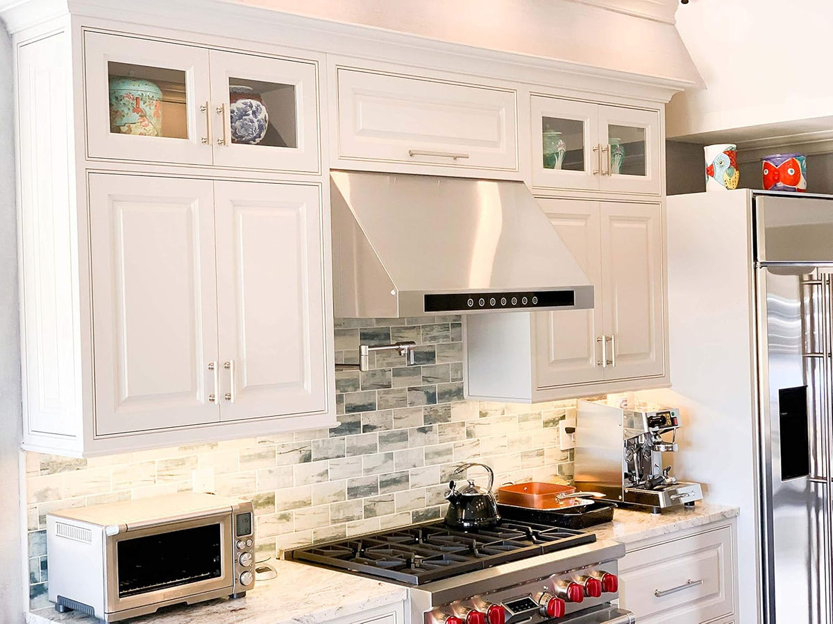 4 Speed Wall/Under Cabinet Range Hood, 1000 Max CFM, Stainless Baffle Filters, 30 36 42 48 Inch N15179