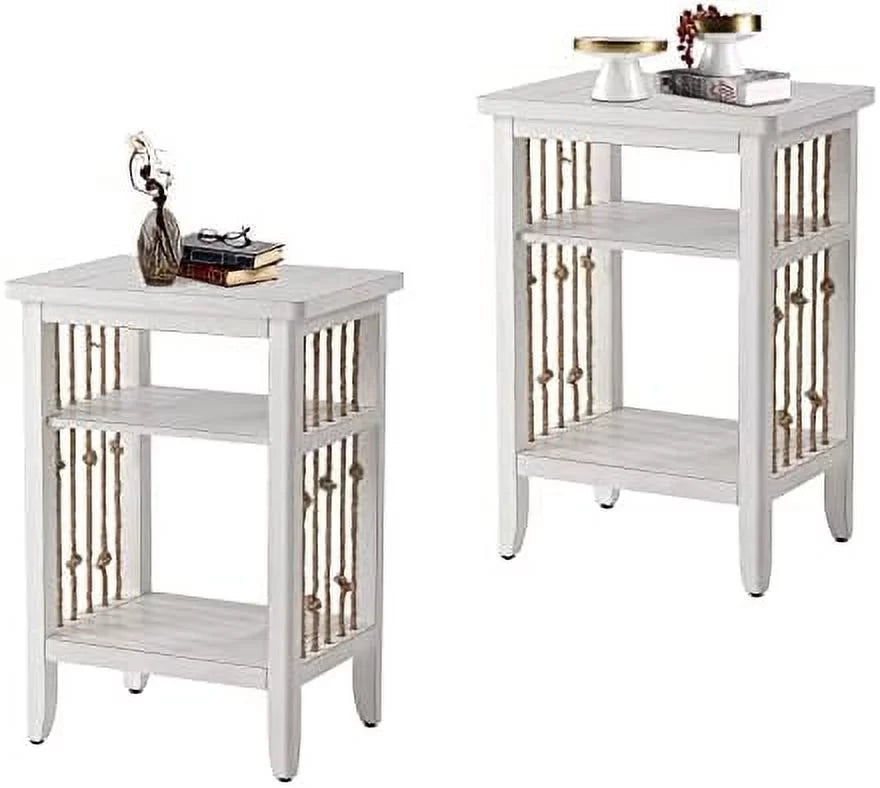 2 Piece Wooden End Table with Drawer and Shelf B425551