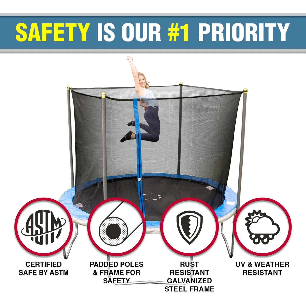 10' Round Trampoline with Steel Enclosure and Jump Mat X650044