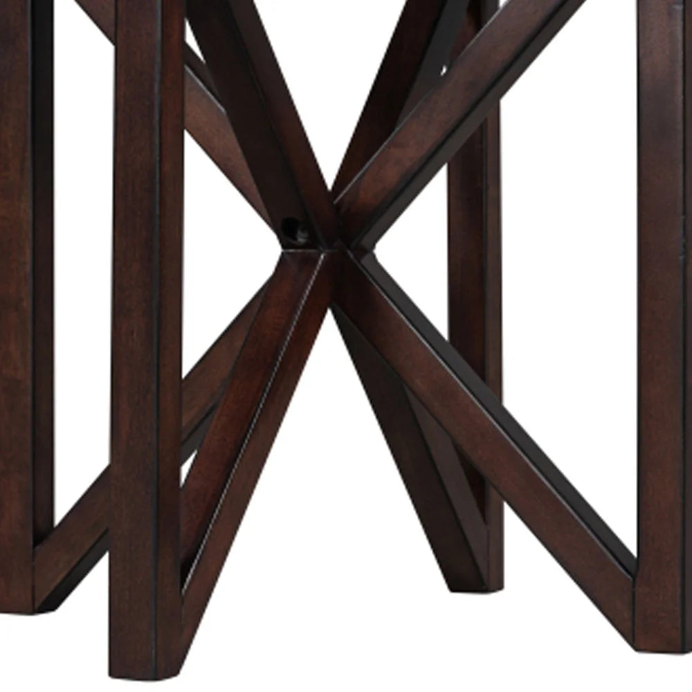 Round Tempered Glass Coffee Table with Solid Wood Base Z33329